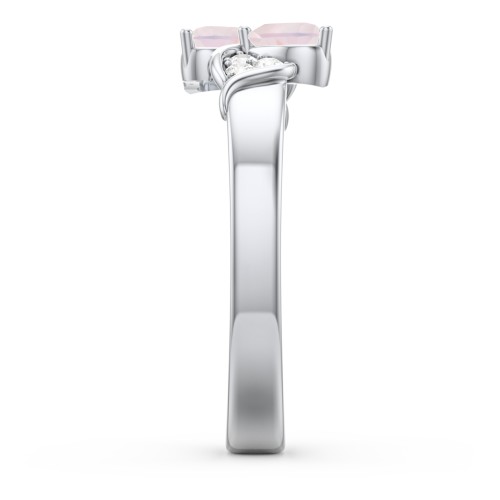 Heart of Hearts with Accent Stones Ring – Sterling Silver with Opal and White Premium Zirconia
