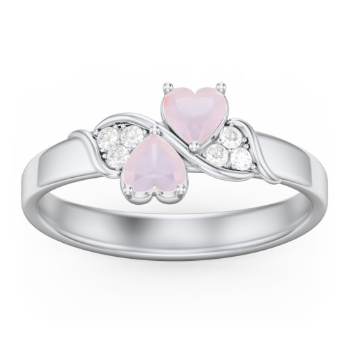 Heart of Hearts with Accent Stones Ring – Sterling Silver with Opal and White Premium Zirconia
