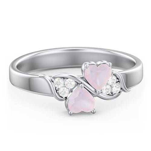 Heart of Hearts with Accent Stones Ring – Sterling Silver with Opal and White Premium Zirconia