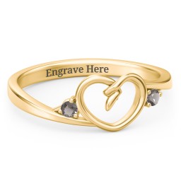 Hearts Entwined Pinky Promise Ring in 18K Gold Plated Silver with Smokey Quartz