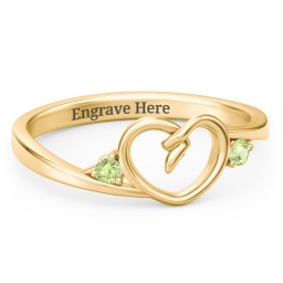 Hearts Entwined Pinky Promise Ring in 18K Gold Plated Silver with Peridot