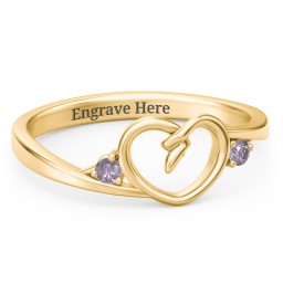 Hearts Entwined Pinky Promise Ring in 18K Gold Plated Silver with Alexandrite
