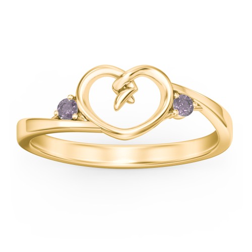 Hearts Entwined Pinky Promise Ring – 18K Gold Plated Silver with Alexandrite