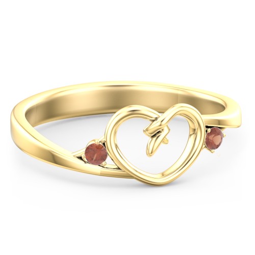 Hearts Entwined Pinky Promise Ring – 18K Gold Plated Silver with Garnet