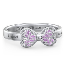 Adorable Bow Cage Ring in 925 Sterling Silver with Amethyst