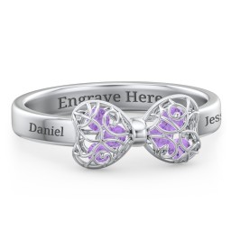 Adorable Bow Cage Ring in 925 Sterling Silver with Amethyst