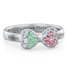 Adorable Bow Cage Ring in 925 Sterling Silver with Emerald and Ruby