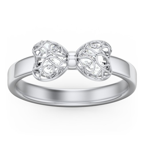 Adorable Bow Cage Ring – Sterling Silver with Cubic Zirconia
