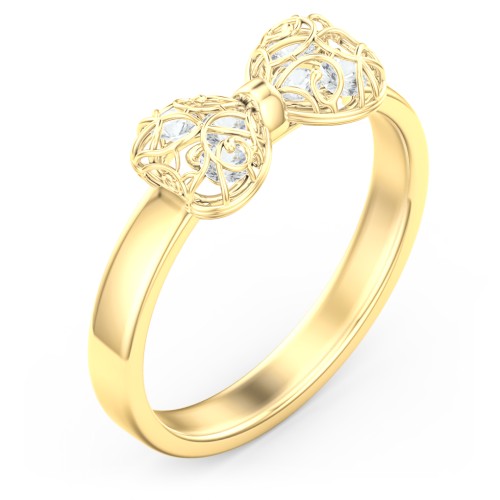 Adorable Bow Cage Ring – 10K Yellow Gold with Cubic Zirconia