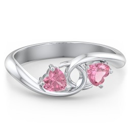 Two of Hearts Pinky Promise Ring in 925 Sterling Silver with Pink Tourmaline