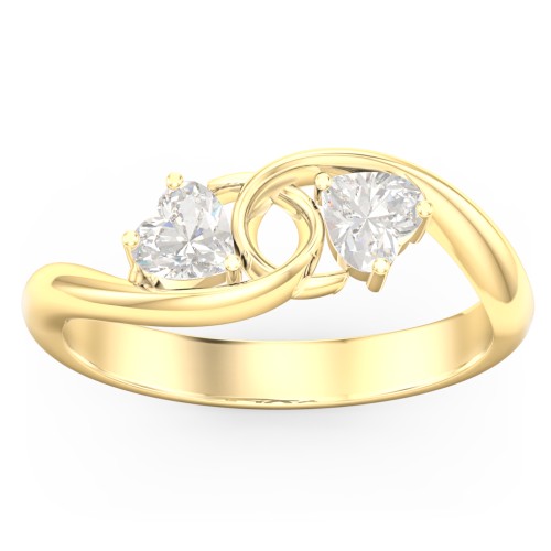 Two of Hearts Pinky Promise Ring – 14K Yellow Gold with Cubic Zirconia