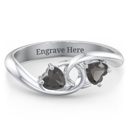 Two of Hearts Pinky Promise Ring in 925 Sterling Silver with Smokey Quartz