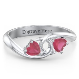 Two of Hearts Pinky Promise Ring in 925 Sterling Silver with Ruby