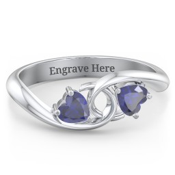Two of Hearts Pinky Promise Ring in 925 Sterling Silver with Blue Sapphire