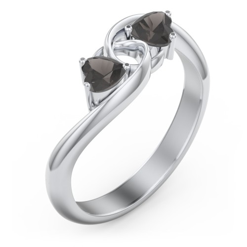 Two of Hearts Pinky Promise Ring – Sterling Silver with Smokey Quartz