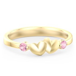 Heart-to-Heart Ring with Accent Stones in 18K Gold Plated Silver with Pink Tourmaline