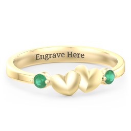 Heart-to-Heart Ring with Accent Stones in 18K Gold Plated Silver with Emerald
