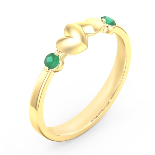 Heart-to-Heart Ring with Accent Stones – 18K Gold Plated Silver with Emerald