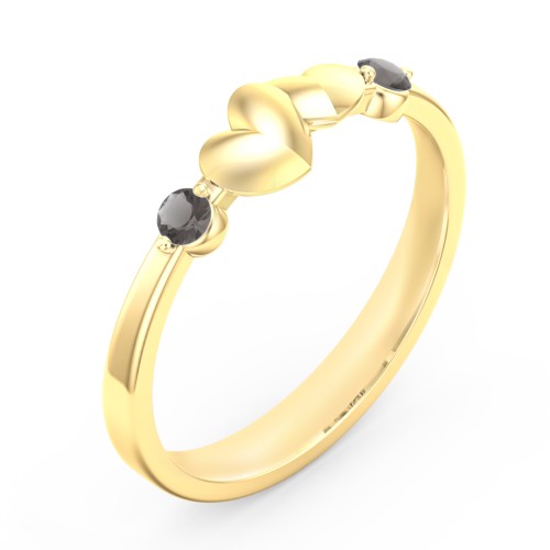 Heart-to-Heart Ring with Accent Stones – 18K Gold Plated Silver with Smokey Quartz