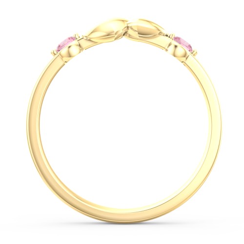 Heart-to-Heart Ring with Accent Stones – 18K Gold Plated Silver with Pink Tourmaline