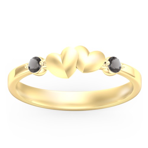 Heart-to-Heart Ring with Accent Stones – 18K Gold Plated Silver with Smokey Quartz