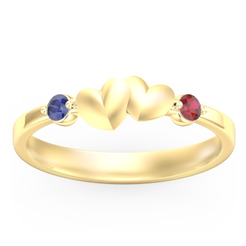 Heart-to-Heart Ring with Accent Stones – 18K Gold Plated Silver with Blue Sapphire and Garnet