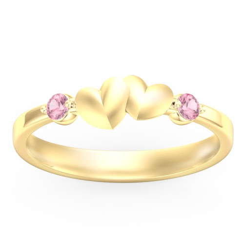 Heart-to-Heart Ring with Accent Stones – 18K Gold Plated Silver with Pink Tourmaline