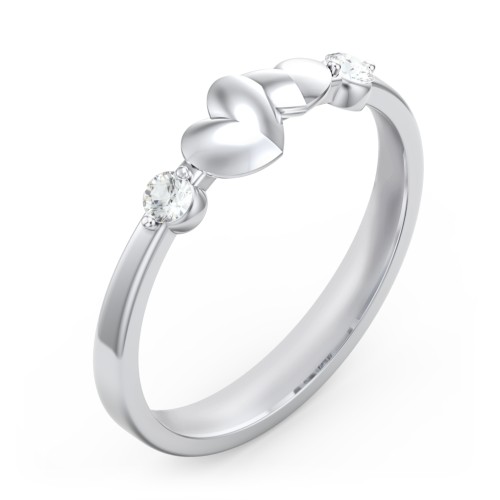 Heart-to-Heart Ring with Accent Stones – 10K White Gold with Cubic Zirconia