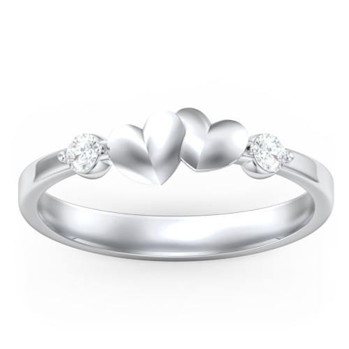 Heart-to-Heart Ring with Accent Stones – 10K White Gold with Cubic Zirconia