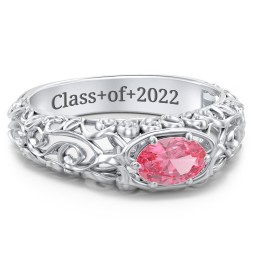 Vintage Graduation Ring in 925 Sterling Silver with Pink Tourmaline and Emerald