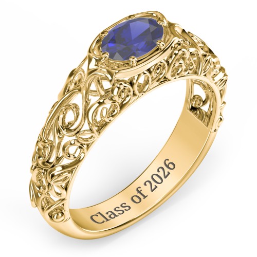 Vintage Graduation Ring – 18K Gold Plated Silver with Blue Sapphire