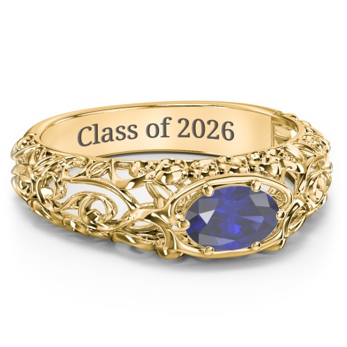 Vintage Graduation Ring – 18K Gold Plated Silver with Blue Sapphire