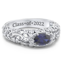 Vintage Graduation Ring in 925 Sterling Silver with Blue Sapphire and Emerald
