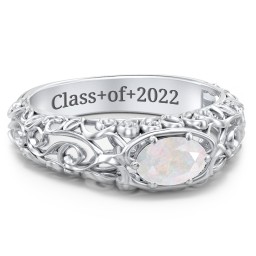 Vintage Graduation Ring in 925 Sterling Silver with Opal and Emerald