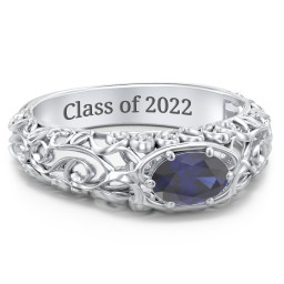 Vintage Graduation Ring in 925 Sterling Silver with Blue Sapphire and Emerald