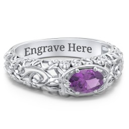 Vintage Graduation Ring in 925 Sterling Silver with Amethyst and Emerald