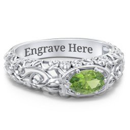 Vintage Graduation Ring in 925 Sterling Silver with Peridot and Emerald