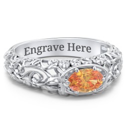 Vintage Graduation Ring in 925 Sterling Silver with Citrine and Emerald
