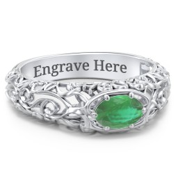 Vintage Graduation Ring in 925 Sterling Silver with Emerald