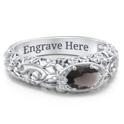 Vintage Graduation Ring in 925 Sterling Silver with Smokey Quartz