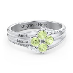 Engravable Triple Band Gemstone
Ring with Accents
