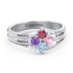 Engravable Triple Band Gemstone
Ring with Accents