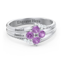 Engravable Triple Band Gemstone
Ring with Accents in 925 Sterling Silver with Amethyst and White Premium Zirconia