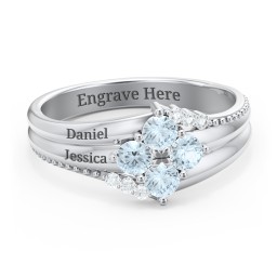 Engravable Triple Band Gemstone
Ring with Accents in 925 Sterling Silver with Aquamarine and White Premium Zirconia