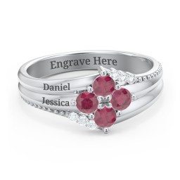 Engravable Triple Band Gemstone
Ring with Accents in 925 Sterling Silver with Ruby and White Premium Zirconia