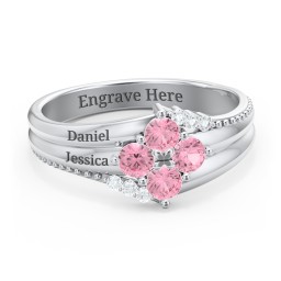 Engravable Triple Band Gemstone
Ring with Accents in 925 Sterling Silver with Pink Tourmaline and White Premium Zirconia