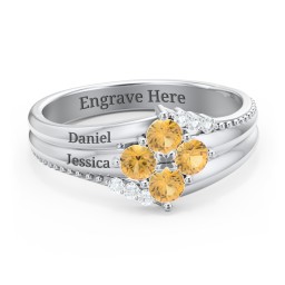 Engravable Triple Band Gemstone
Ring with Accents in 925 Sterling Silver with Citrine and White Premium Zirconia