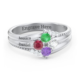 Engravable Triple Band Gemstone
Ring with Accents in 925 Sterling Silver with Emerald, Ruby, Cubic Zirconia, Amethyst, and White Premium Zirconia