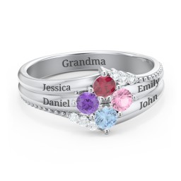 Engravable Triple Band Gemstone
Ring with Accents in 925 Sterling Silver with Ruby, Amethyst, Pink Tourmaline, Blue Topaz, and White Premium Zirconia