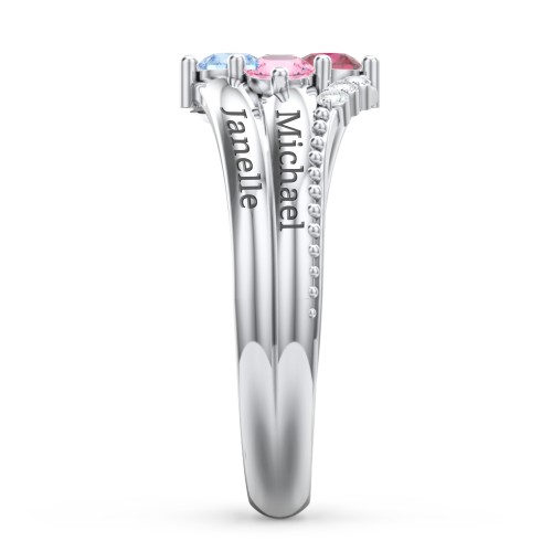Engravable Triple Band Gemstone
Ring with Accents – Sterling Silver with Ruby, Amethyst, Pink Tourmaline, Blue Topaz, and White Premium Zirconia
